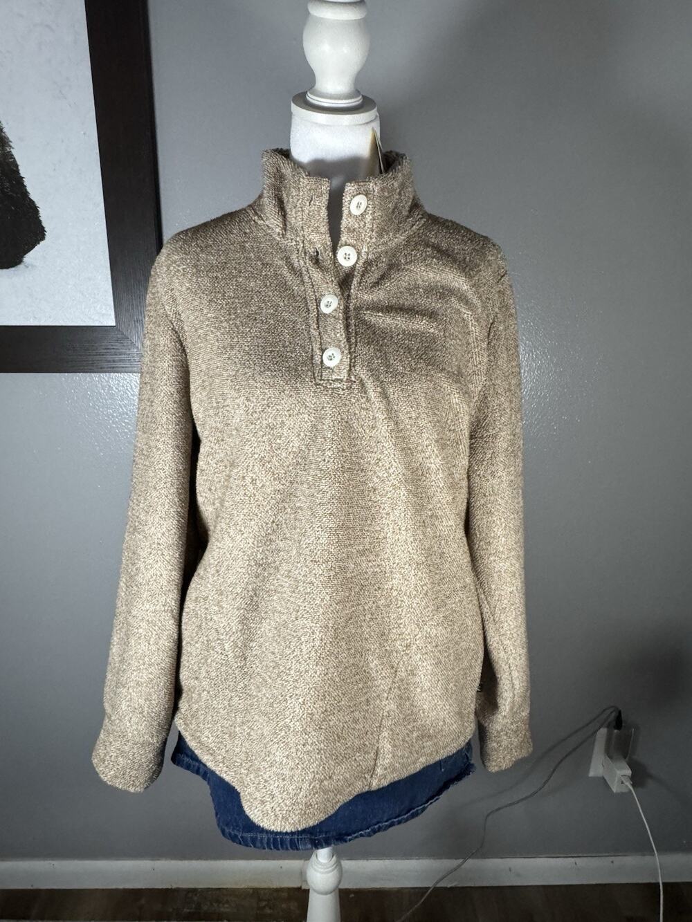 Eddie Bauer Sweater Fleece Pullover Henley Long Sleeve Brown Womens Medium NWT